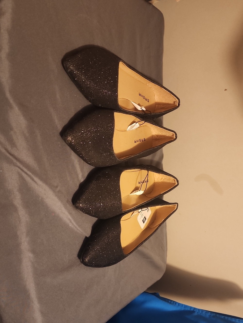 Women's Black Sparkle Pointed Flats by Sasha